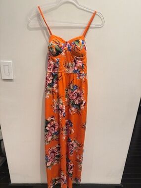 B.O.G Collection Orange Floral Spaghetti Strap Maxi Dress Size Small Women’s